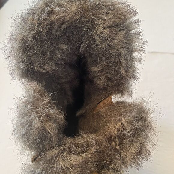 Lands' End Brown Suede Leather Faux Fur Winter Ankle Boots Womens 7.5B Moccasin - Picture 8 of 13